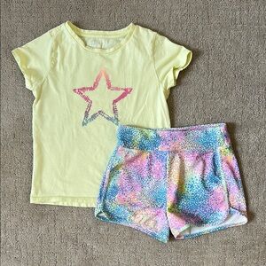 Light yellow Tee with colorful Runway shorts